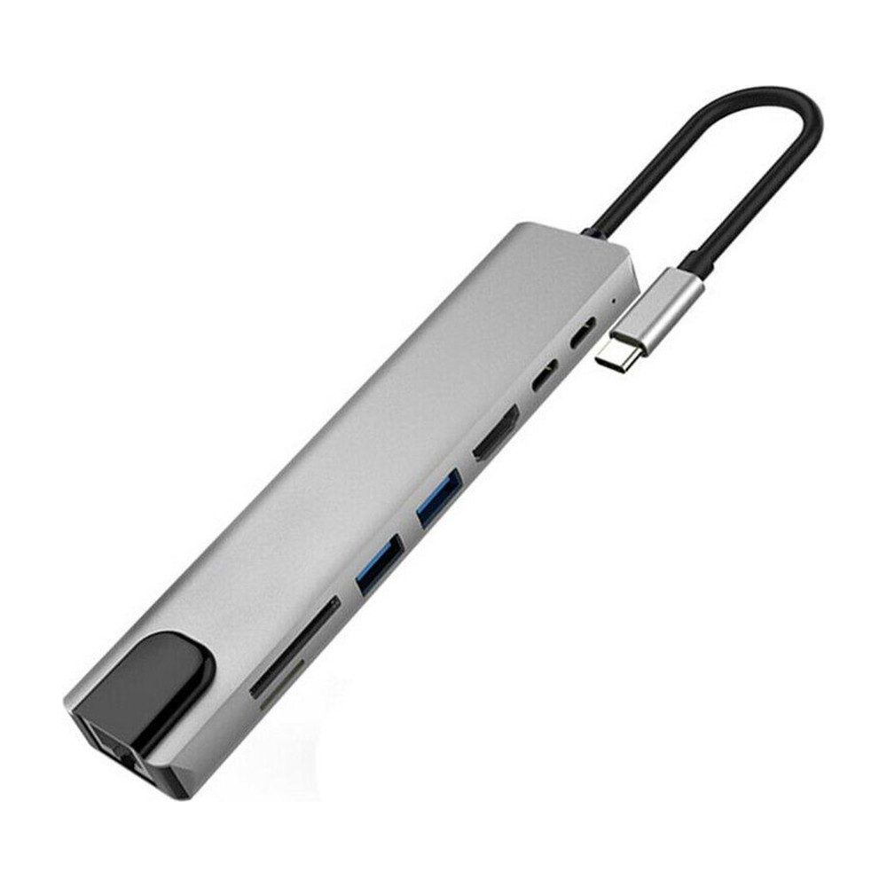 Adaptateur Type C 8 In 1 Port Reseau + Lecteur Carte + Usb 3.0*2 + Hdmi + Type C Data + Type C Power