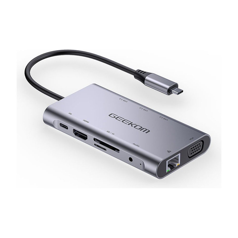 Adaptateur Type C 10 IN 1 Port Usb 3.0 *3 + Port Reseau + Vga + Hdmi + Lecteur Carte + Audio + Type C 