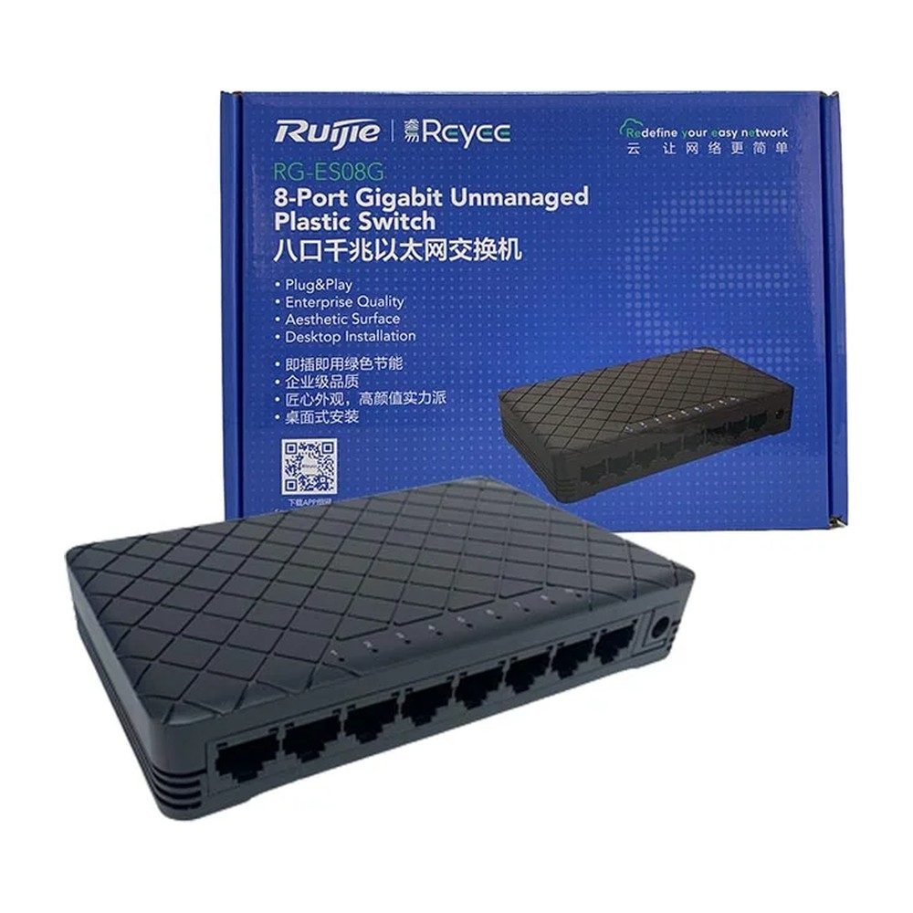 Switch 8 Ports Ruijie Ethernet RG-ES08G-L Gigabit 10/100/1000 Mbps